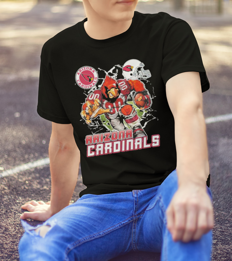 Arizona Cardinals Mascot Breaking Through Wall Vintage Football Helmet T-Shirt