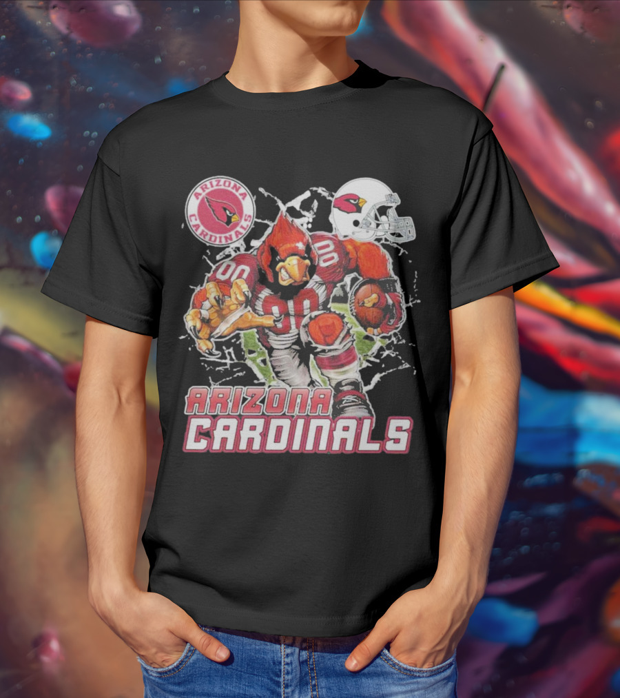 Arizona Cardinals Mascot Breaking Through Wall Vintage Football Helmet T-Shirt