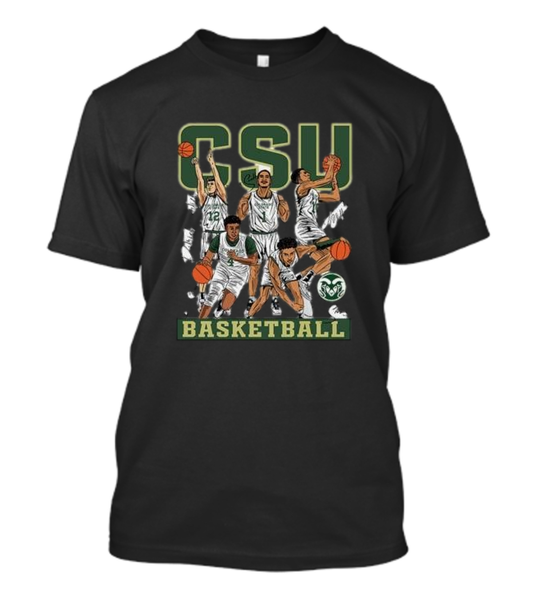 CSU Basketball Starting Five Action Illustration Colorado State NCAA Team T-Shirt