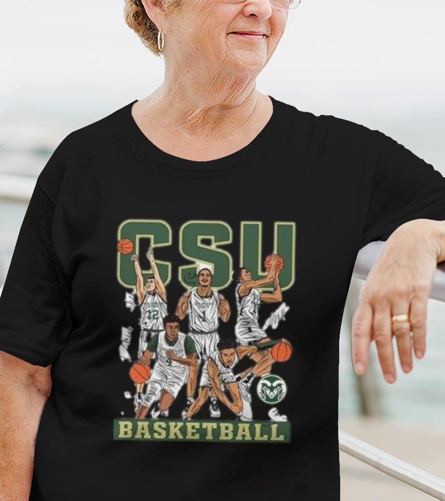 CSU Basketball Starting Five Action Illustration Colorado State NCAA Team T-Shirt