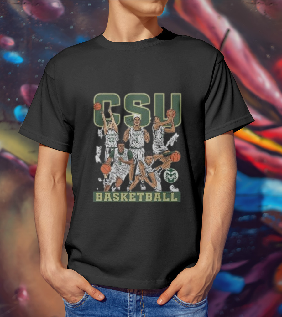 CSU Basketball Starting Five Action Illustration Colorado State NCAA Team T-Shirt