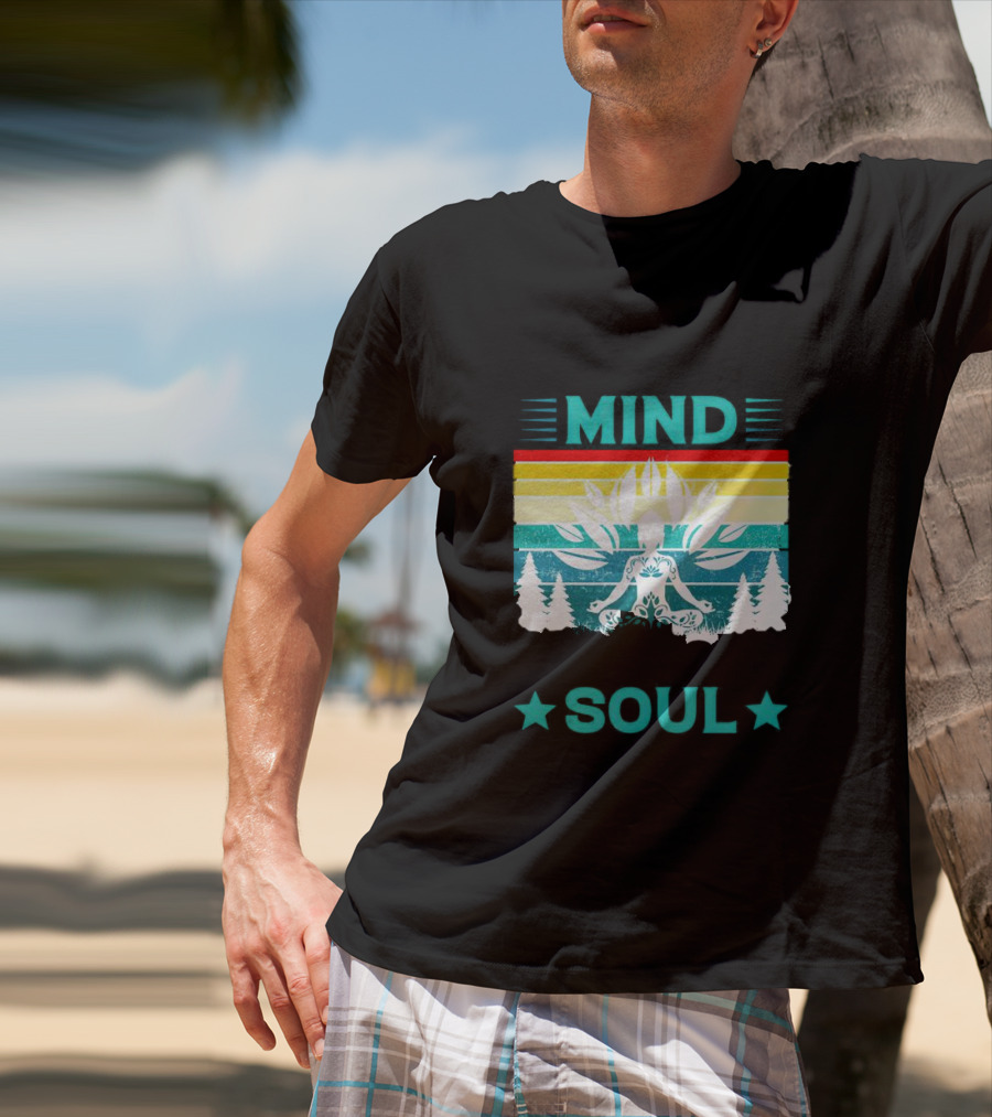LOSE YOUR MIND FIND YOUR SOUL Yoga Meditation Retro Vintage Rainbow Pine Trees T-Shirt