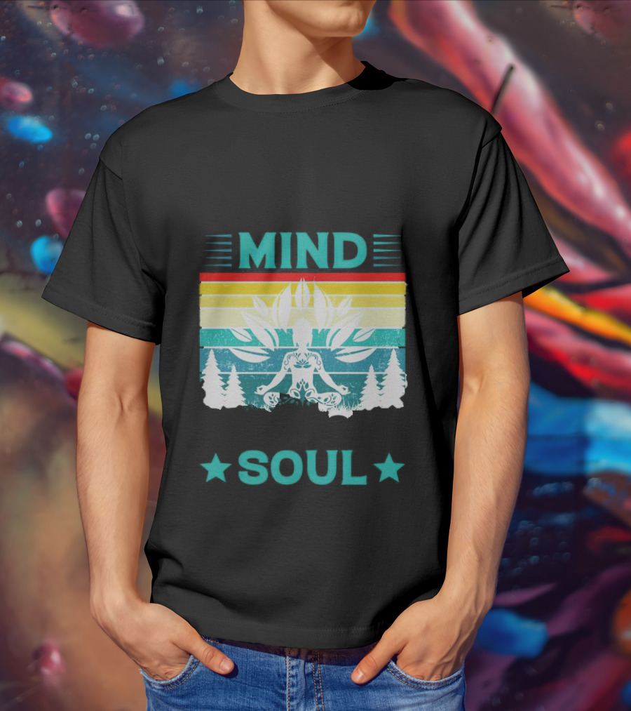 LOSE YOUR MIND FIND YOUR SOUL Yoga Meditation Retro Vintage Rainbow Pine Trees T-Shirt