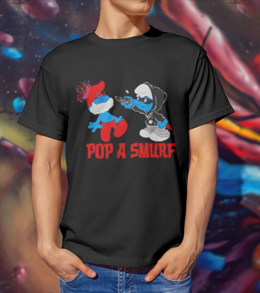 Pop A Smurf Gangster Smurf With Spray Can Urban T-Shirt