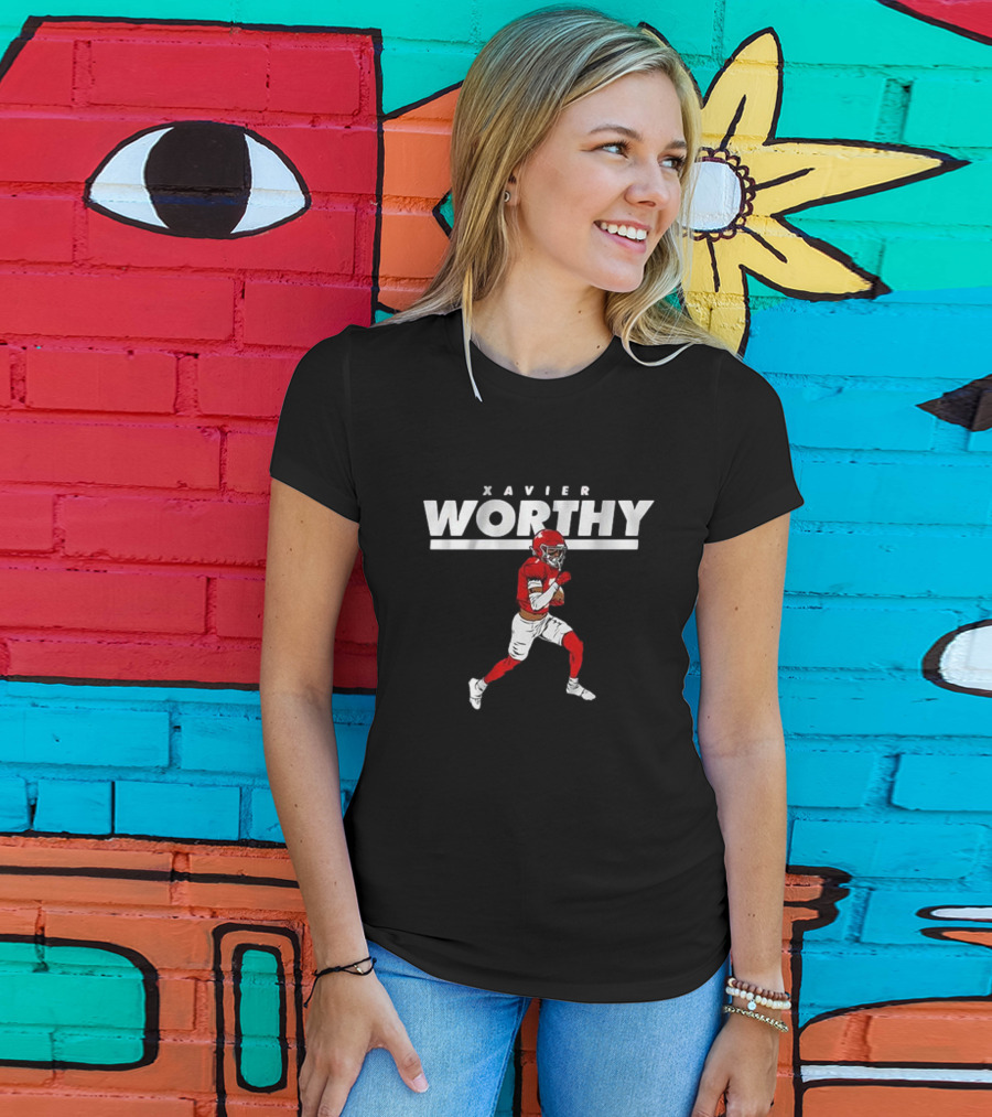Xavier Worthy Football Illustration We’re Not Worthy T-Shirt