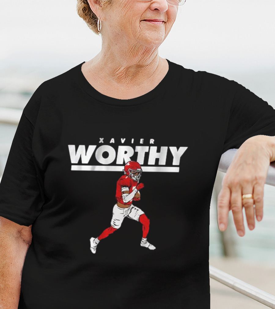 Xavier Worthy Football Illustration We’re Not Worthy T-Shirt