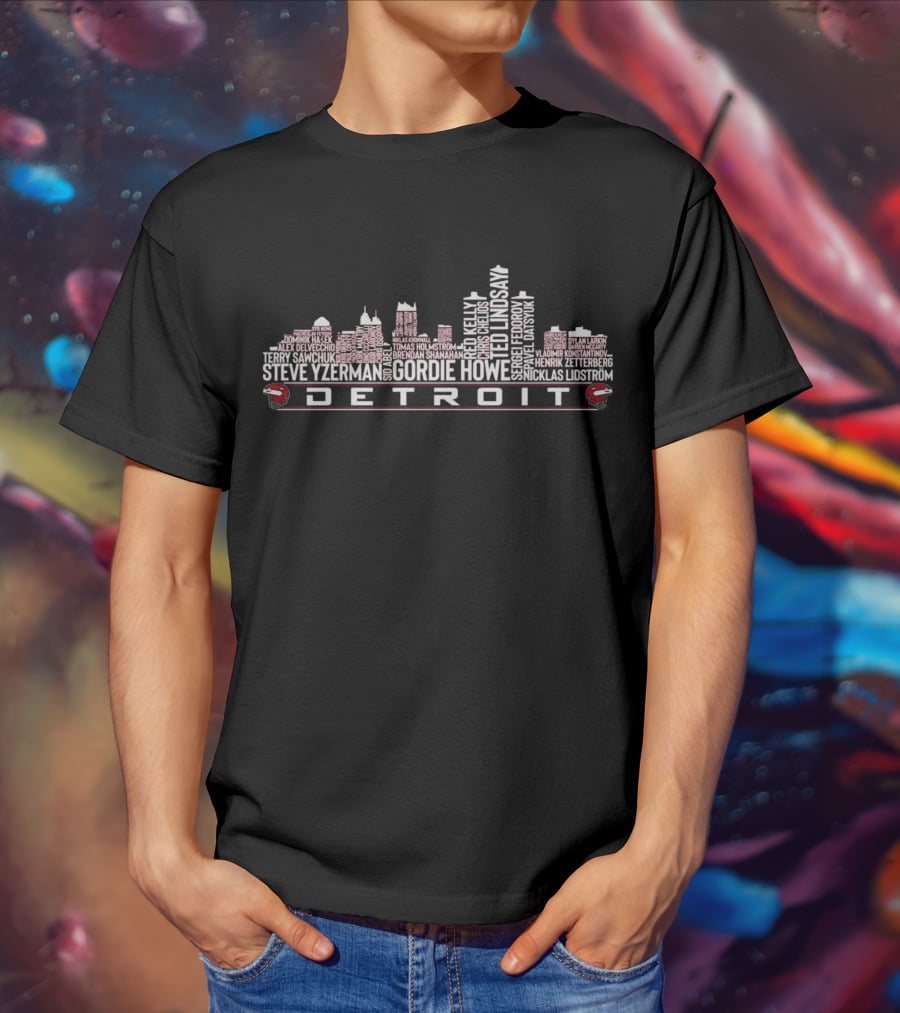 Detroit Red Wings All Time Legends Gordie Howe Steve Yzerman Detroit Skyline T-Shirt