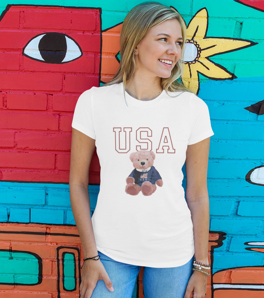 USA Patriotic Bear Plush With American Flag T-Shirt