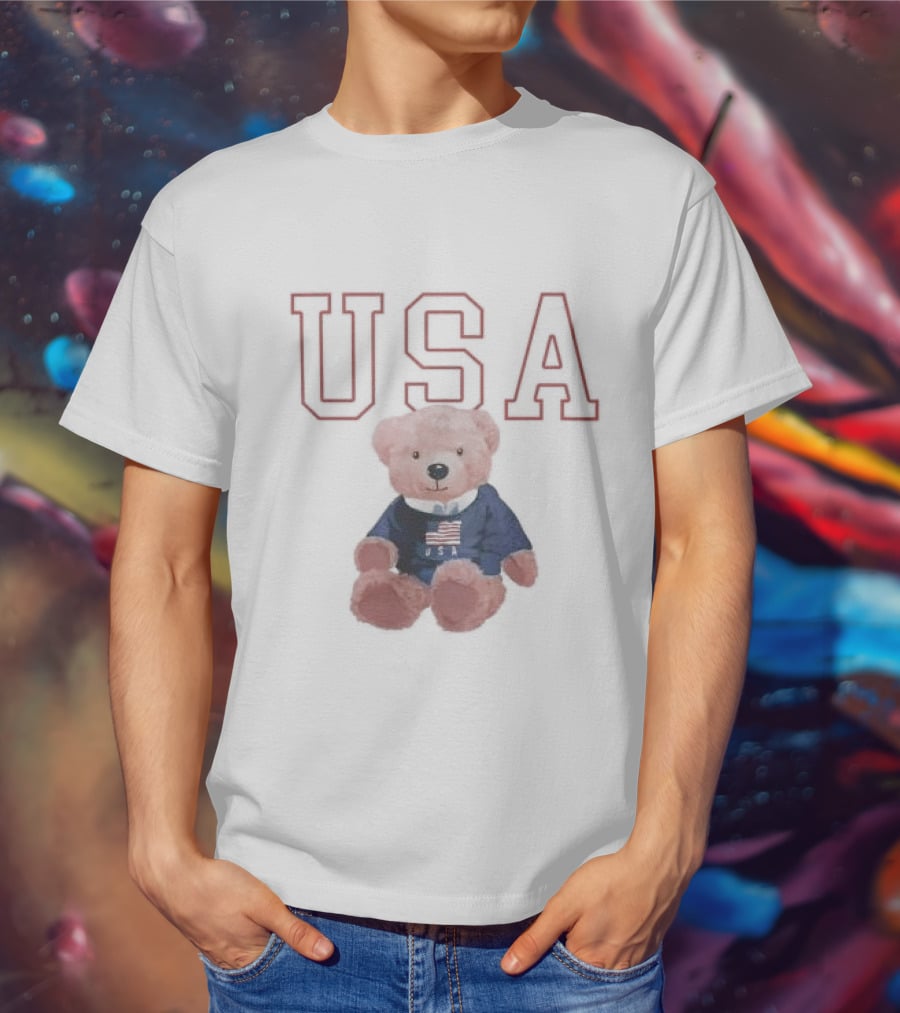 USA Patriotic Bear Plush With American Flag T-Shirt