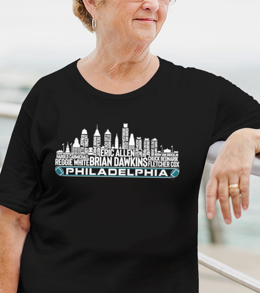 Philadelphia Eagles Football Team Legends Brian Dawkins City Skyline T-Shirt