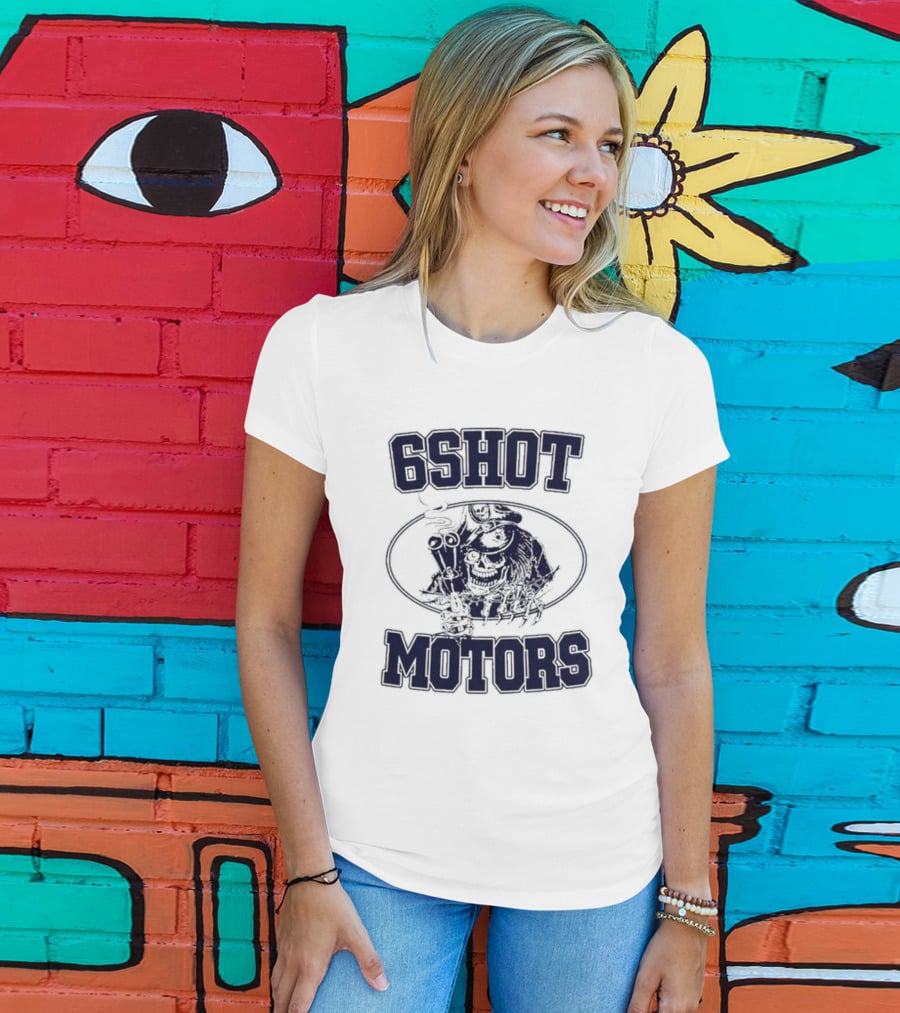 6Shot Motors Smoking Skull With Guns T-Shirt