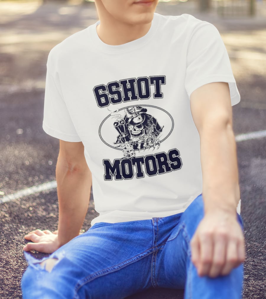 6Shot Motors Smoking Skull With Guns T-Shirt