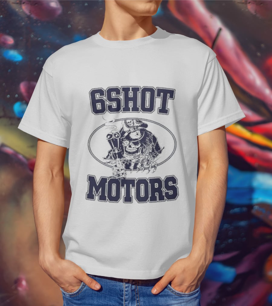 6Shot Motors Smoking Skull With Guns T-Shirt