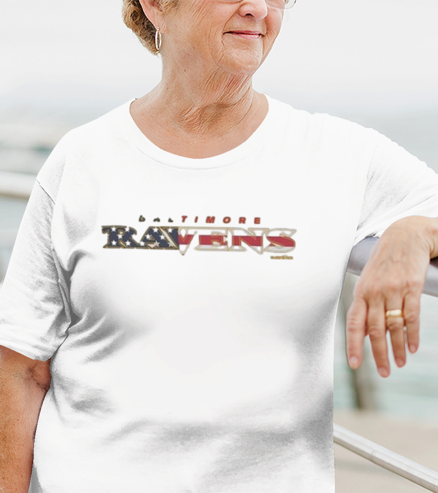 Baltimore Ravens Flag Stars And Stripes Script Franklin T-Shirt