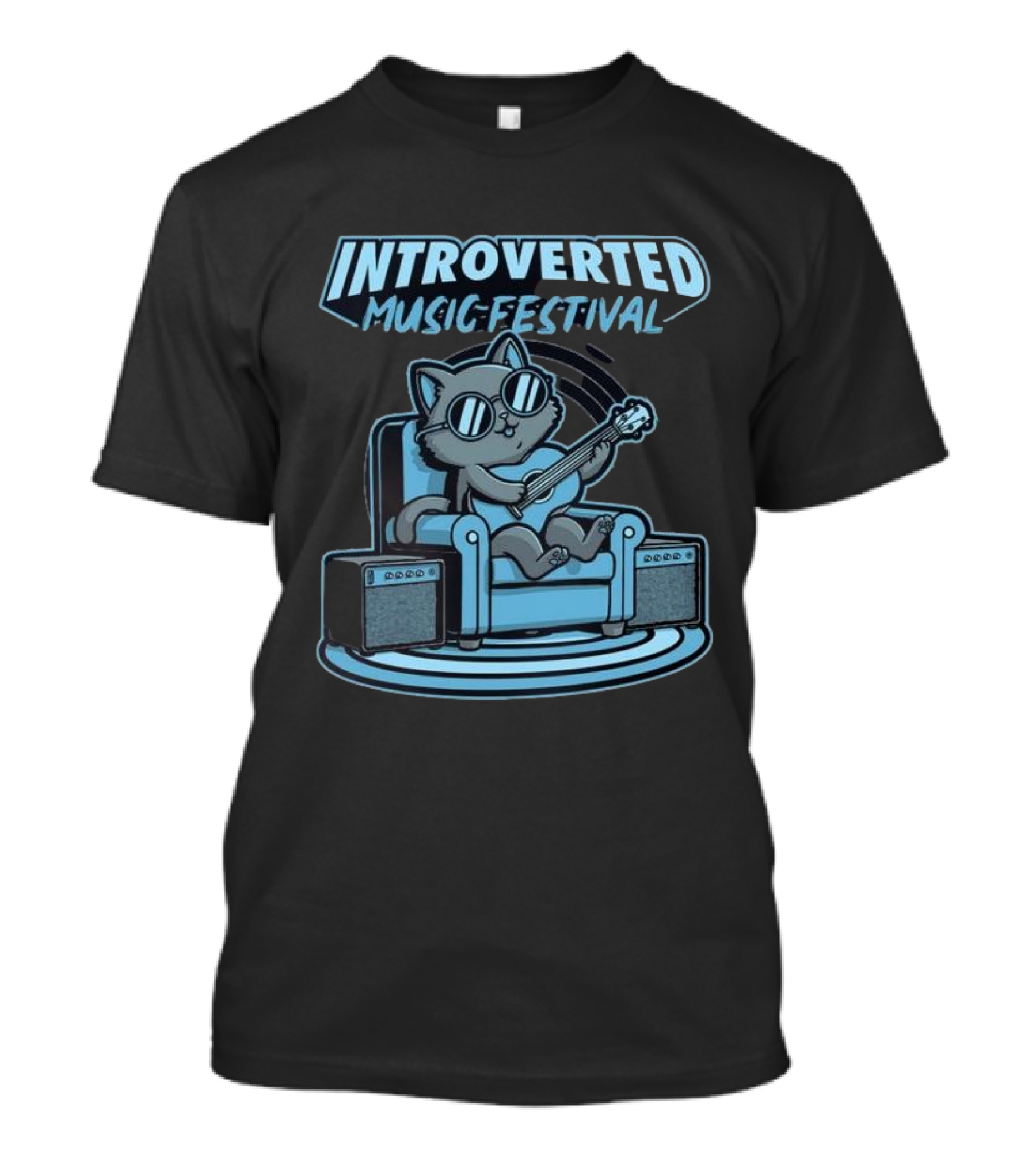 Introverted Music Festival Cat Playing Guitar On Couch With Amplifier T-Shirt