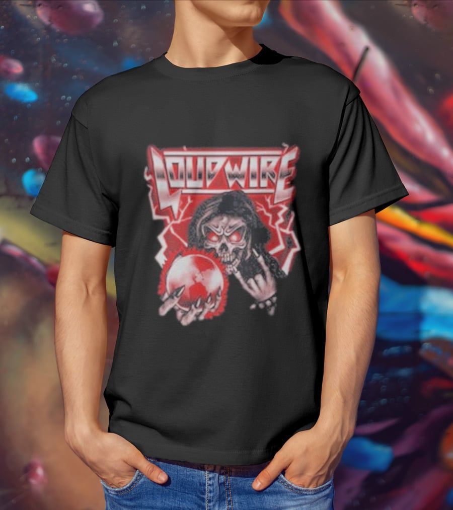 Loudwire 80s Metal Skull And Lightning Sphere Rock Hand T-Shirt
