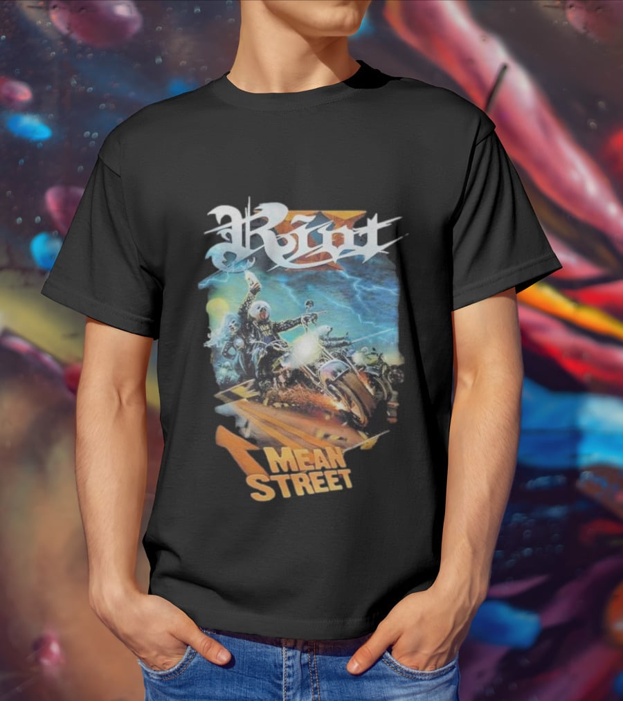 Riot V Mean Streets Album Cover With Biker And Lightning T-Shirt