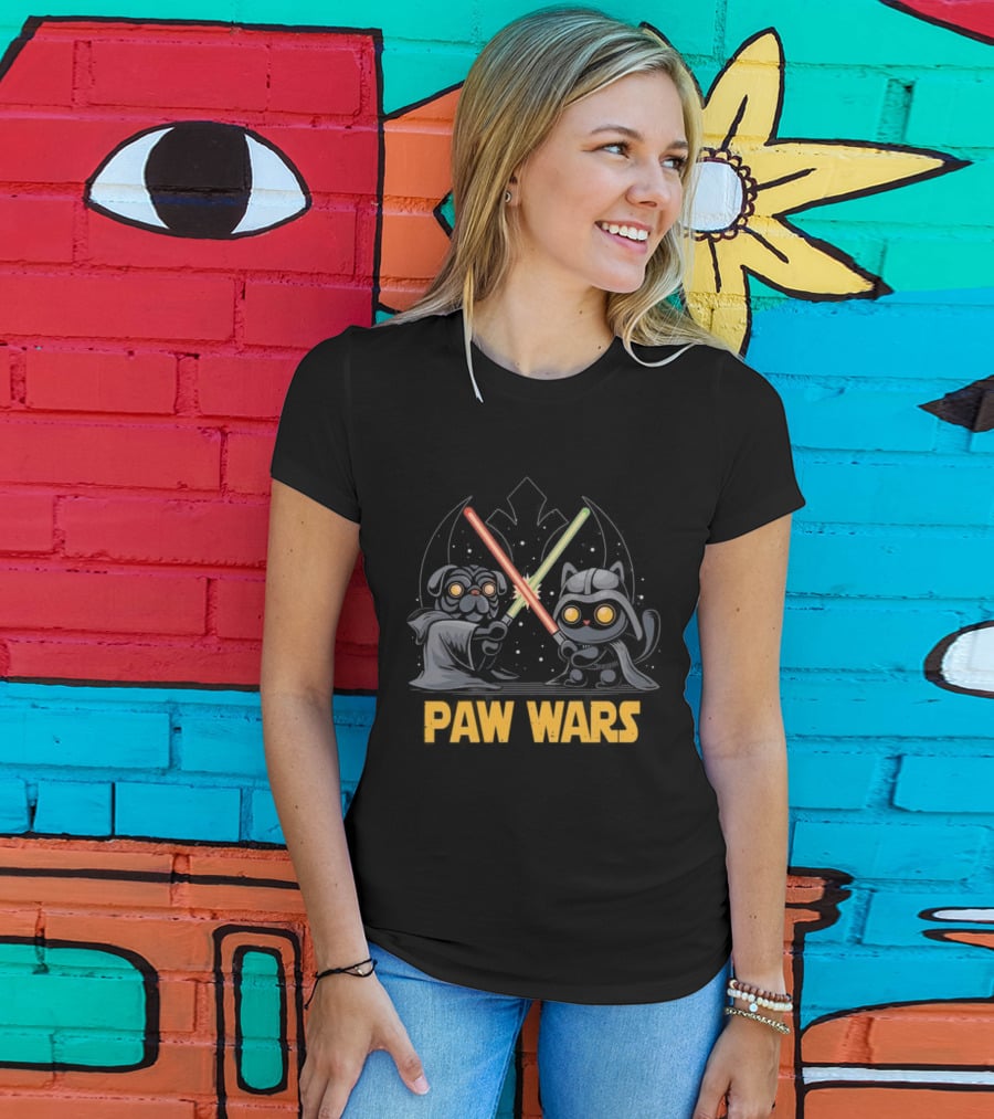 Star Wars Paw Wars Cat And Dog Jedi Battle T-Shirt