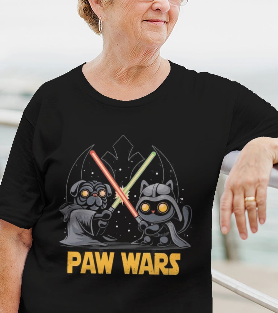 Star Wars Paw Wars Cat And Dog Jedi Battle T-Shirt