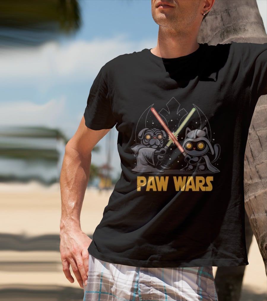Star Wars Paw Wars Cat And Dog Jedi Battle T-Shirt