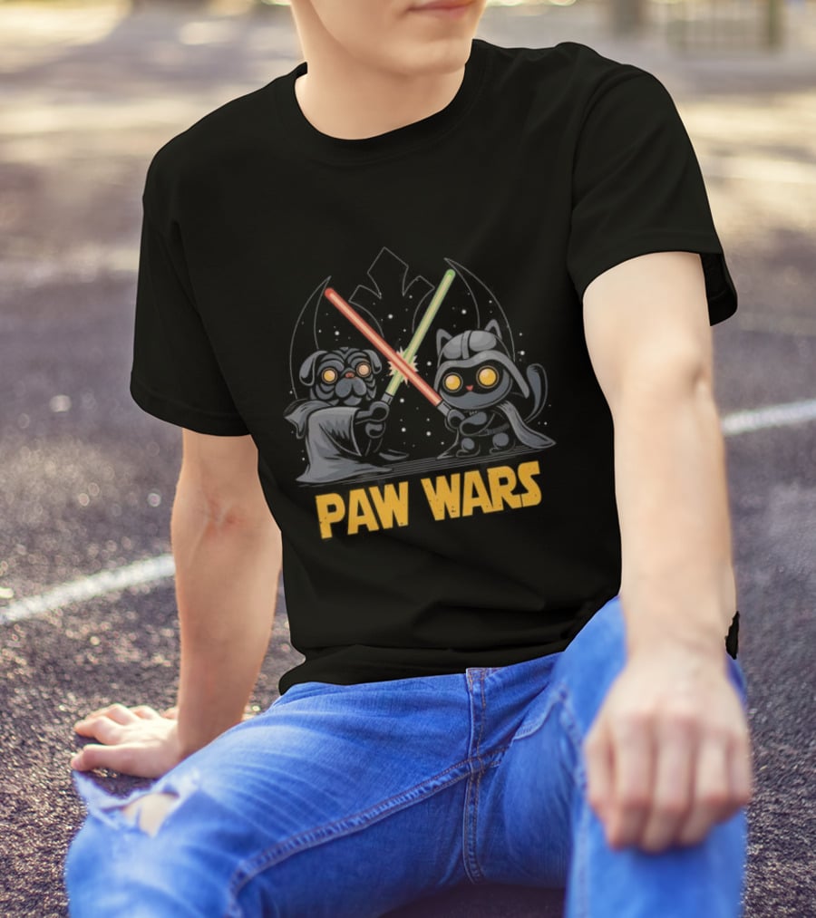 Star Wars Paw Wars Cat And Dog Jedi Battle T-Shirt