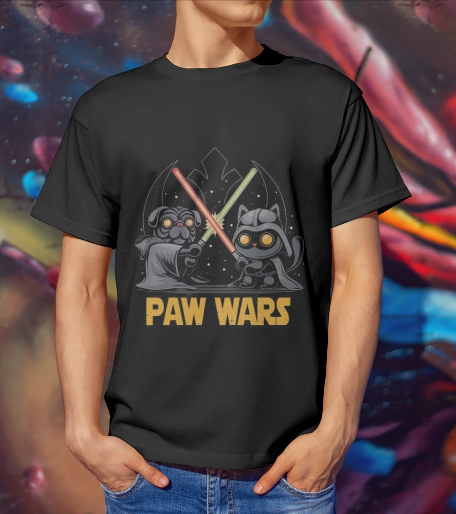 Star Wars Paw Wars Cat And Dog Jedi Battle T-Shirt