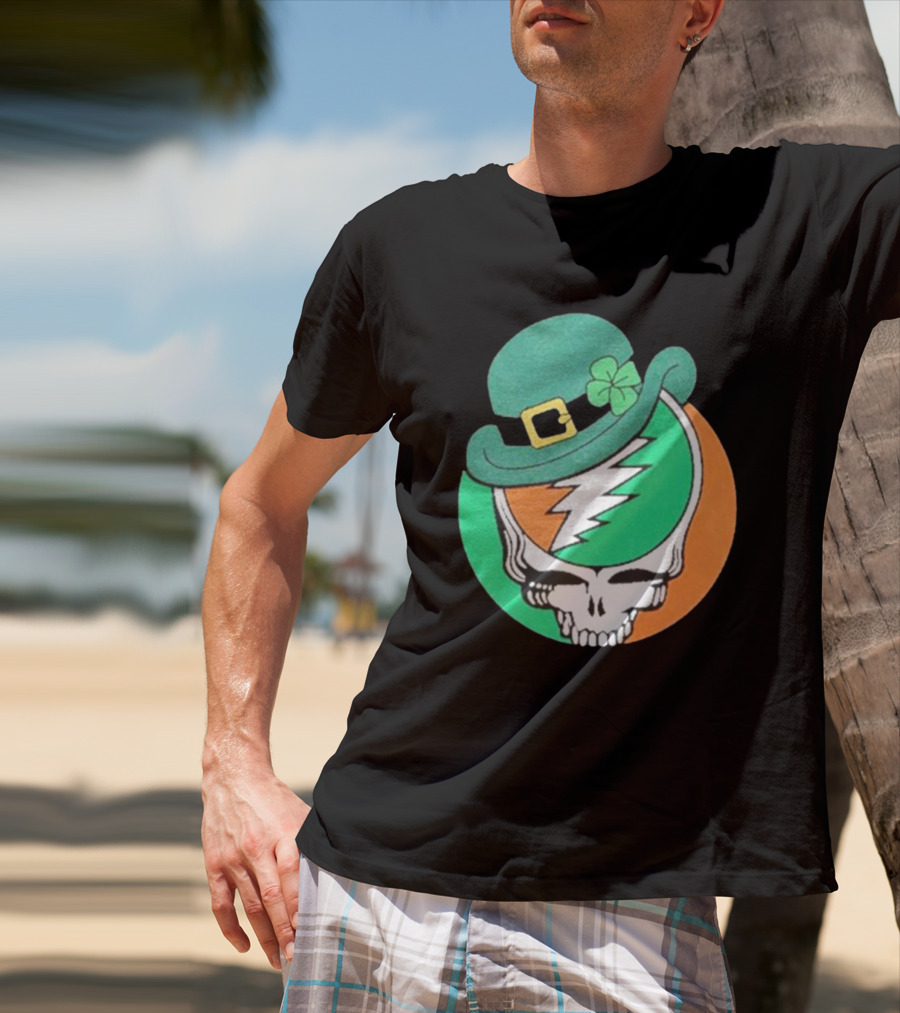 Happy St. Patrick’s Dead And Company Limited Skull In Shamrock Hat With Lightning Bolt T-Shirt