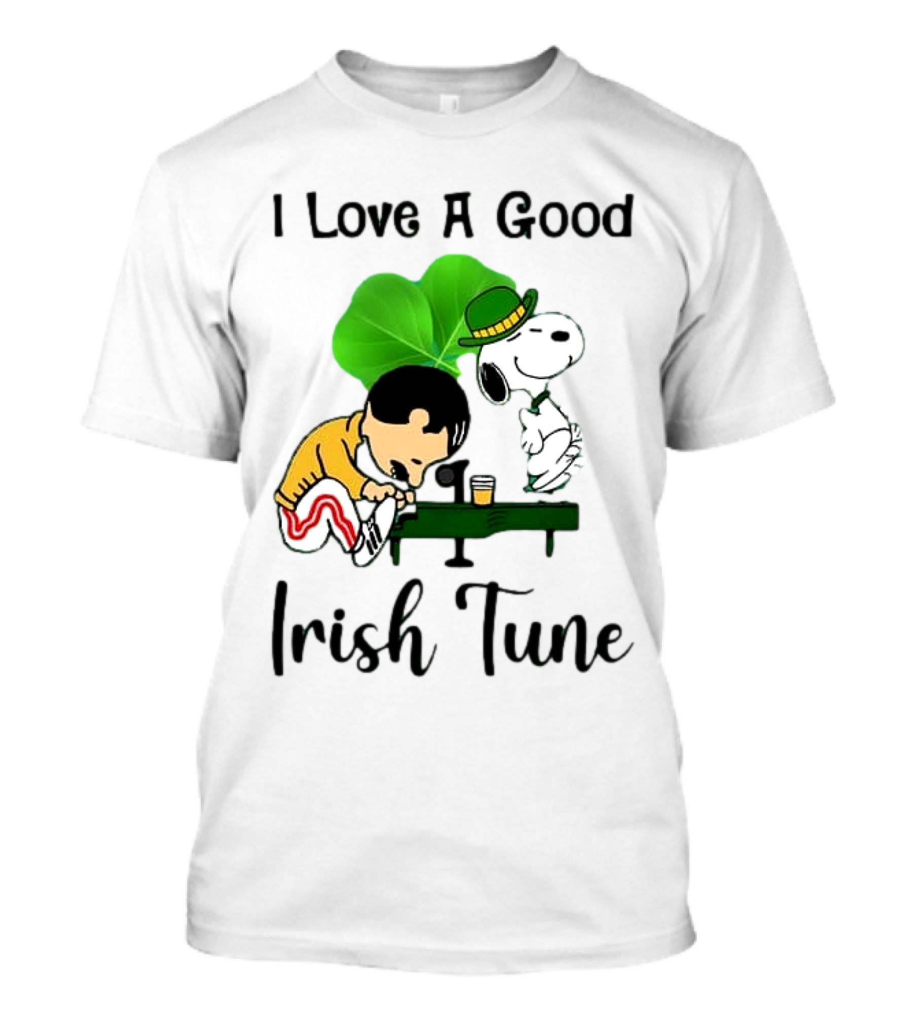 I Love A Good Irish Tune St Patrick Day Snoopy Piano Shamrock T-Shirt