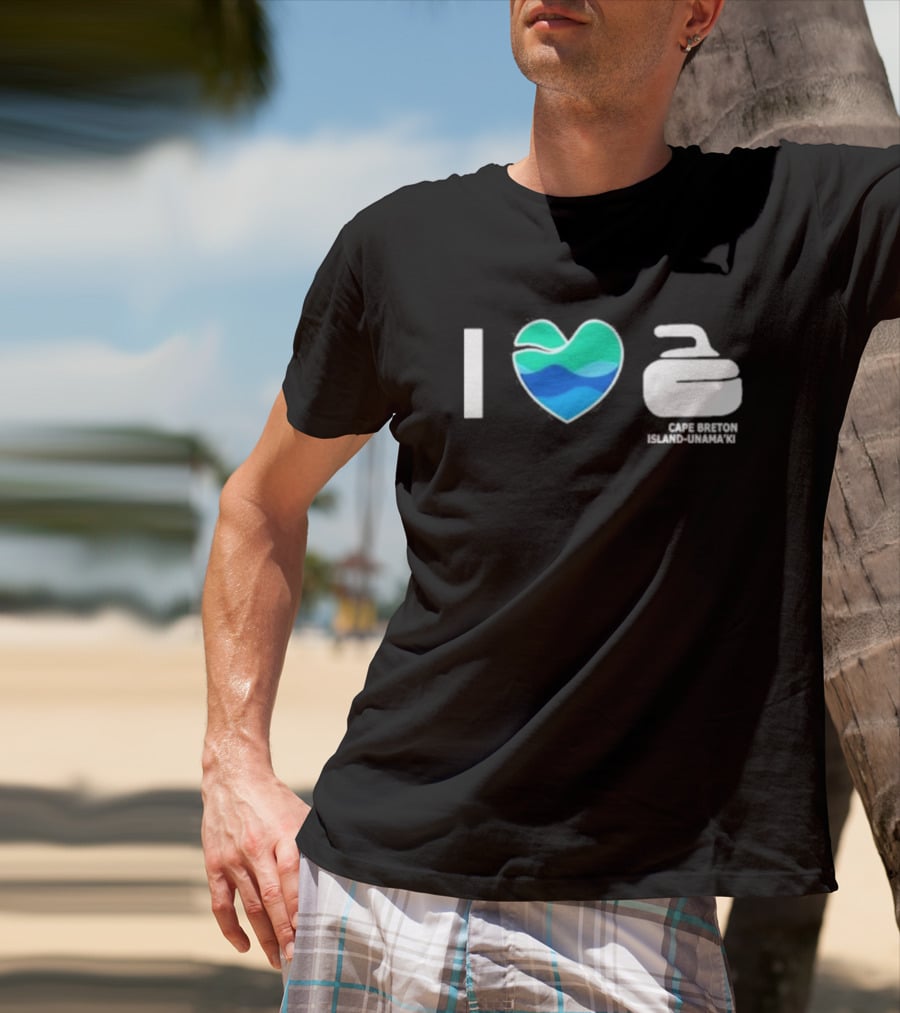 I Love Curling Cape Breton Island Unama'ki Heart Curling Stone T-Shirt