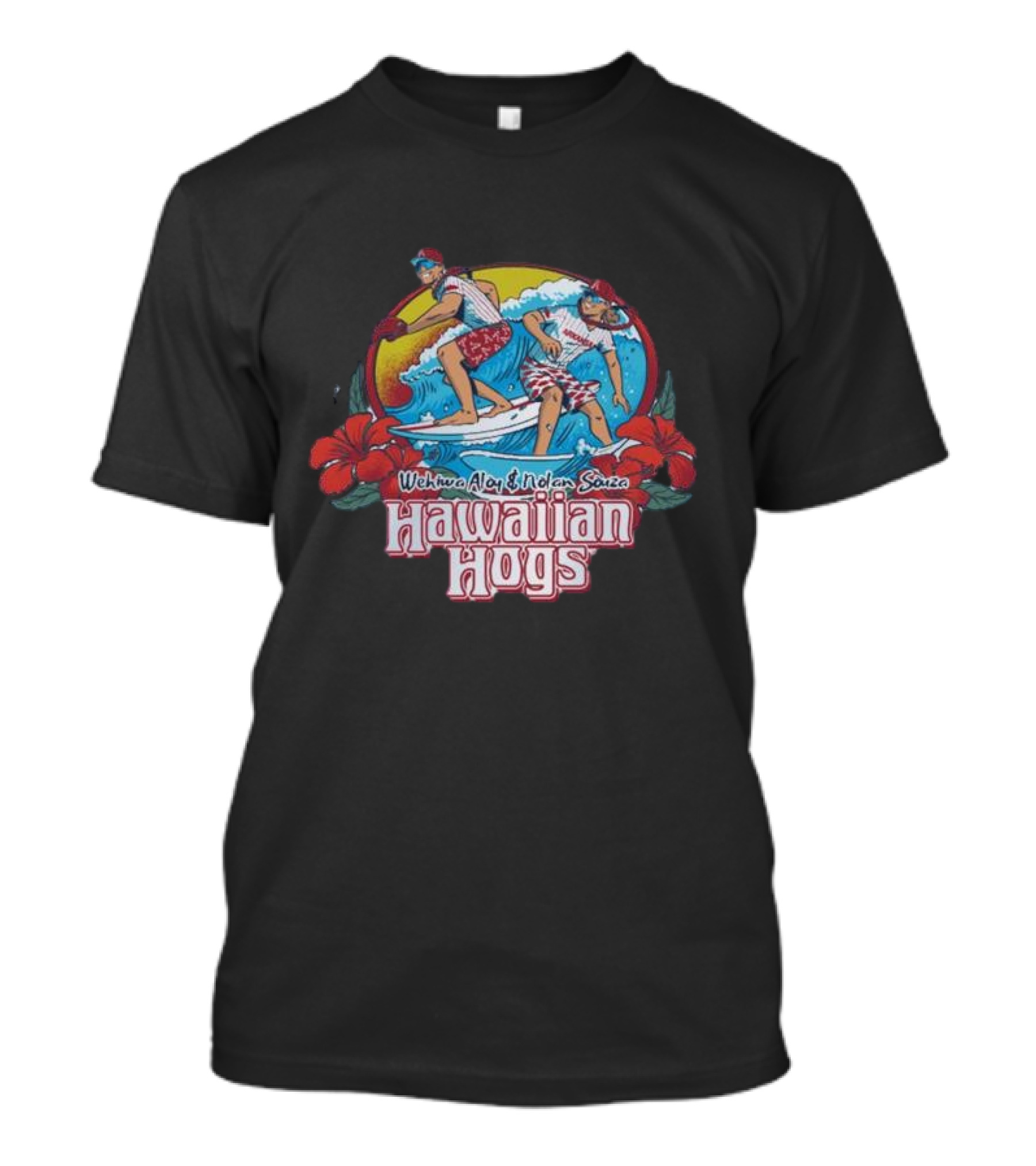 Wehiwa Aloy Nolan Souza Hawaiian Hogs Surfing With Hibiscus Flowers T-Shirt