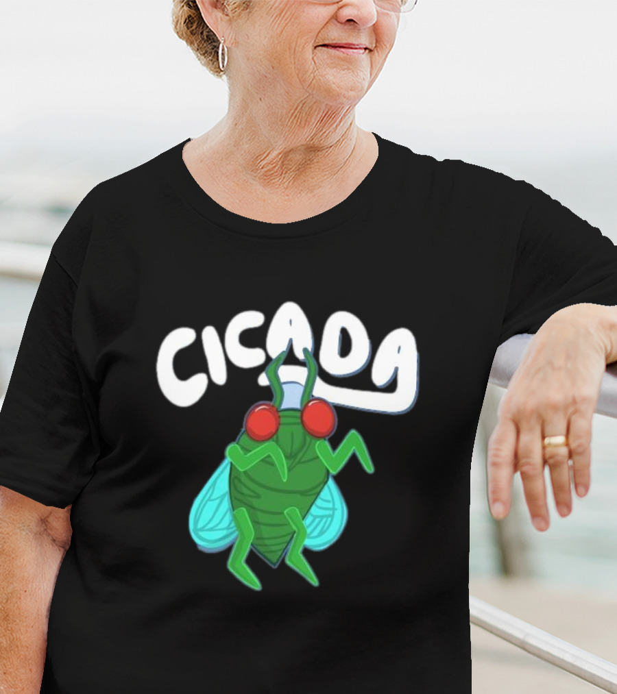 Cicada Cartoon Bug With Green Body And Red Eyes T-Shirt