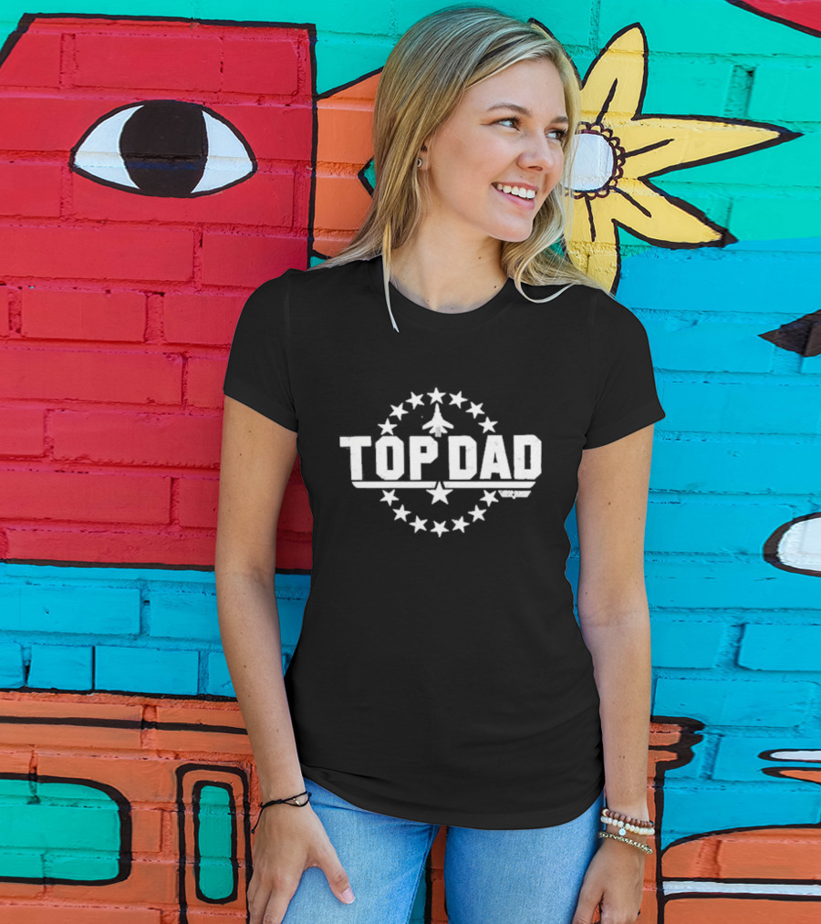Top Dad Fighter Jet Star Circle Graphic Retro Aviation T-Shirt