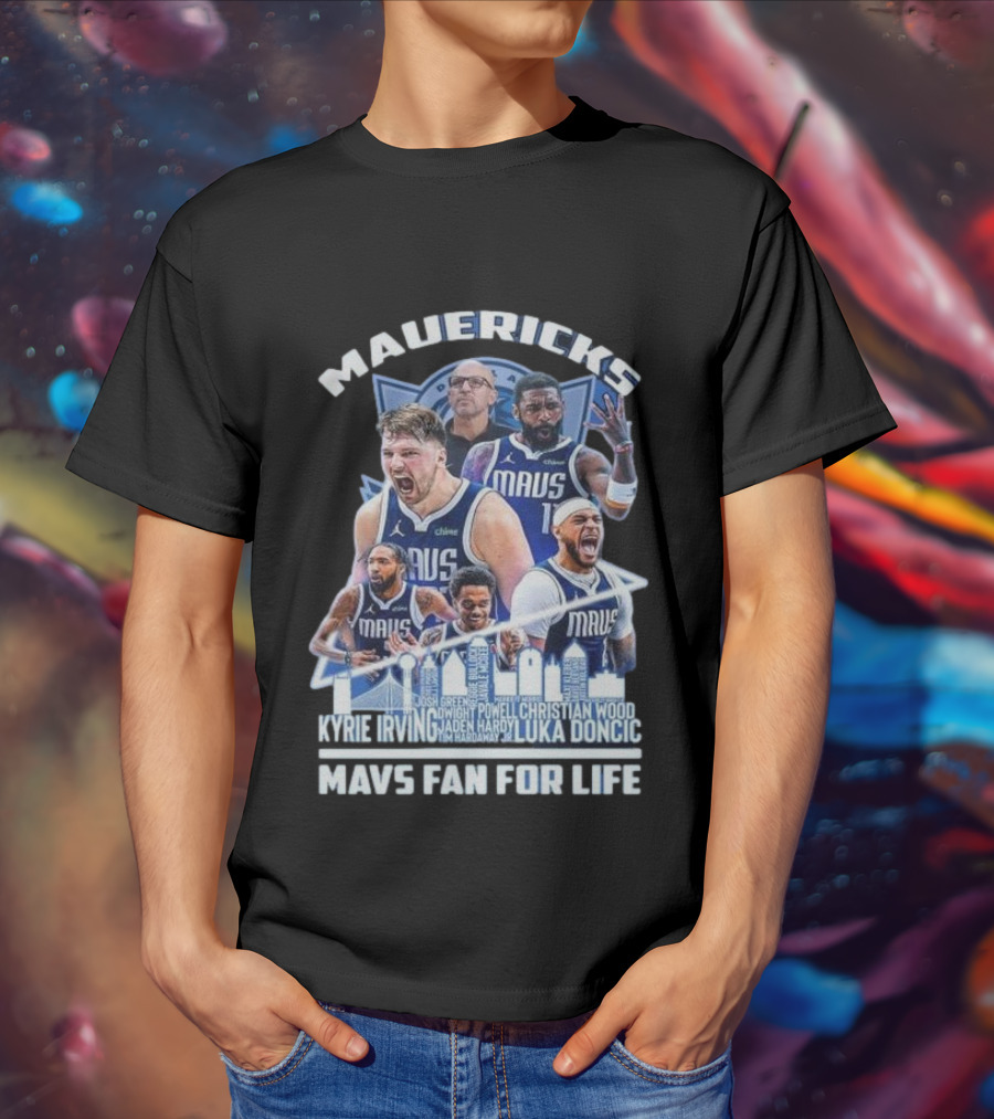 Mavericks Mavs Fan For Life Luka Doncic Kyrie Irving Dwight Powell Christian Wood Josh Green Jaden Hardy Skyline T-Shirt