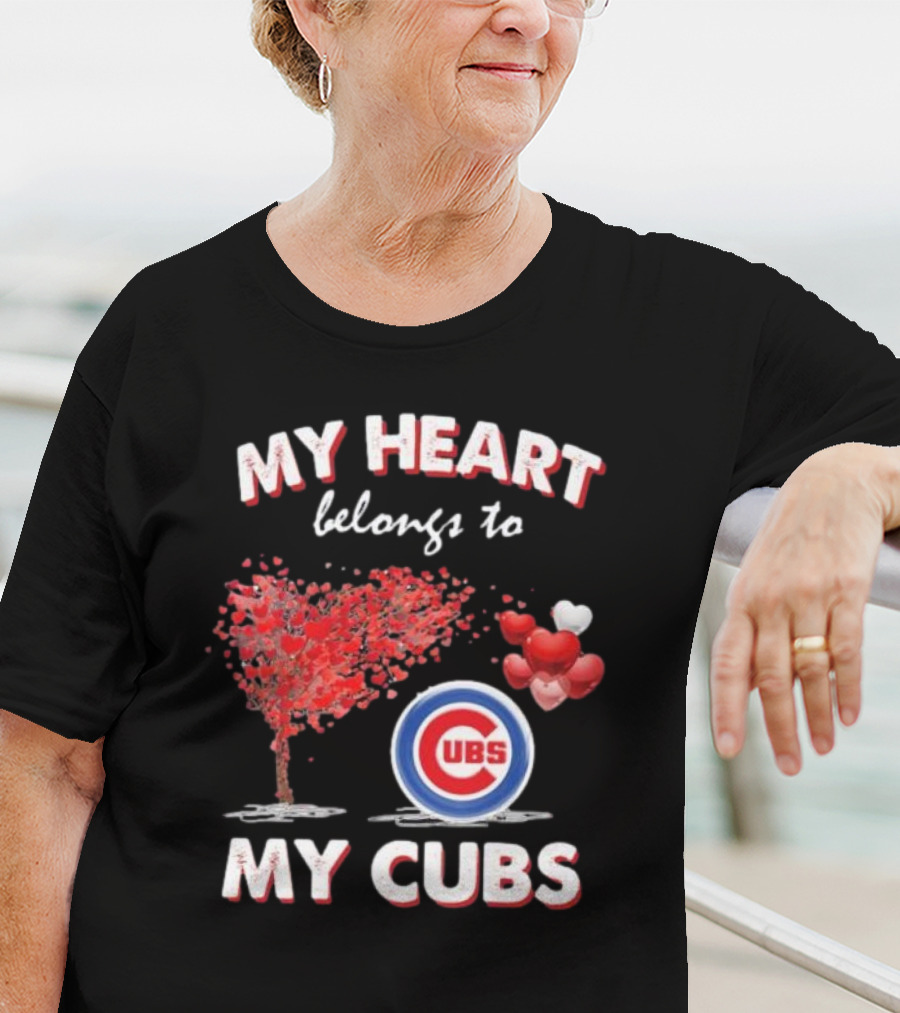 My Heart Belongs To My Cubs Chicago Cubs Love Tree Balloon Hearts T-Shirt