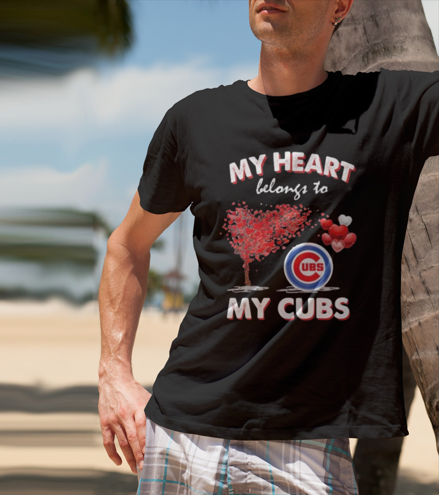 My Heart Belongs To My Cubs Chicago Cubs Love Tree Balloon Hearts T-Shirt