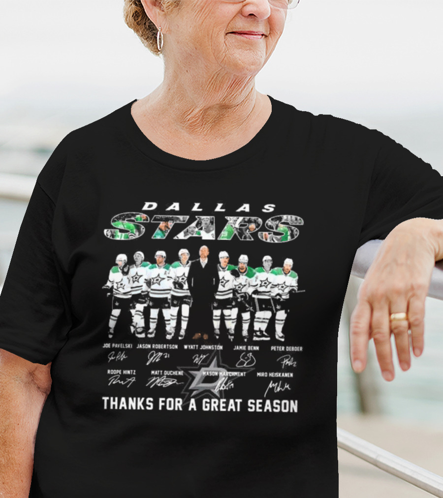 Dallas Stars Thanks For A Great Season Joe Pavelski Jason Robertson Wyatt Johnston Jamie Benn Signatures T-Shirt