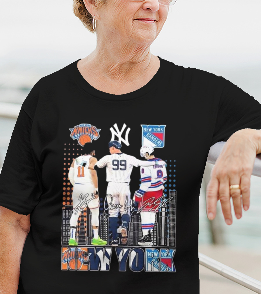 New York Knicks Jalen Brunson NY Yankees Aaron Judge NY Rangers Walt Tkaczuk City Signatures T-Shirt
