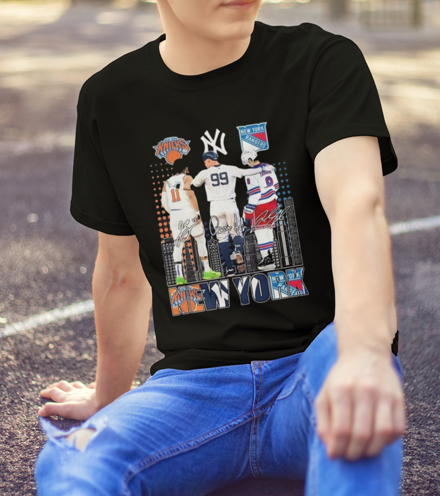 New York Knicks Jalen Brunson NY Yankees Aaron Judge NY Rangers Walt Tkaczuk City Signatures T-Shirt