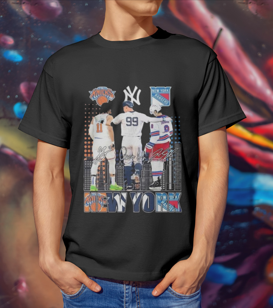 New York Knicks Jalen Brunson NY Yankees Aaron Judge NY Rangers Walt Tkaczuk City Signatures T-Shirt