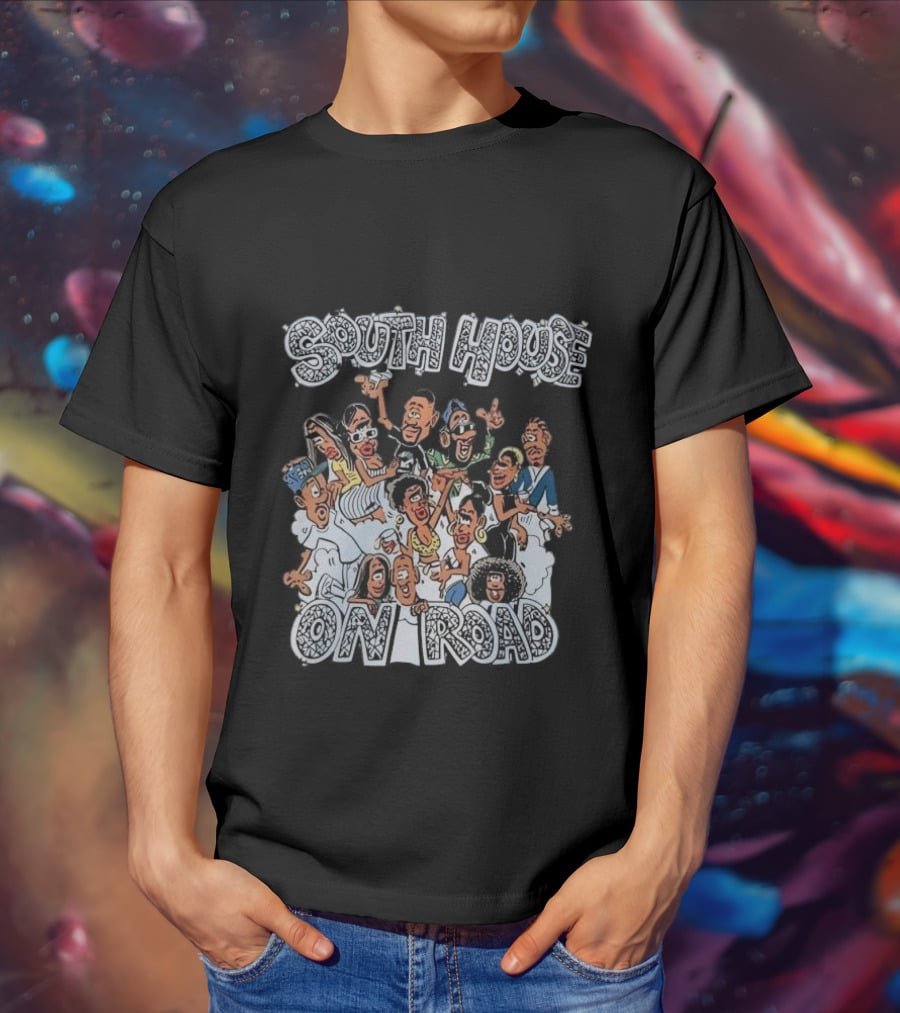 South House On Road Cartoon Characters Party T-Shirt