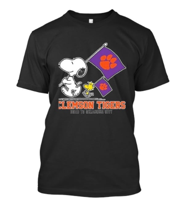 Snoopy And Woodstock Clemson Tigers Journey To Oklahoma City With Paw Flags T-Shirt