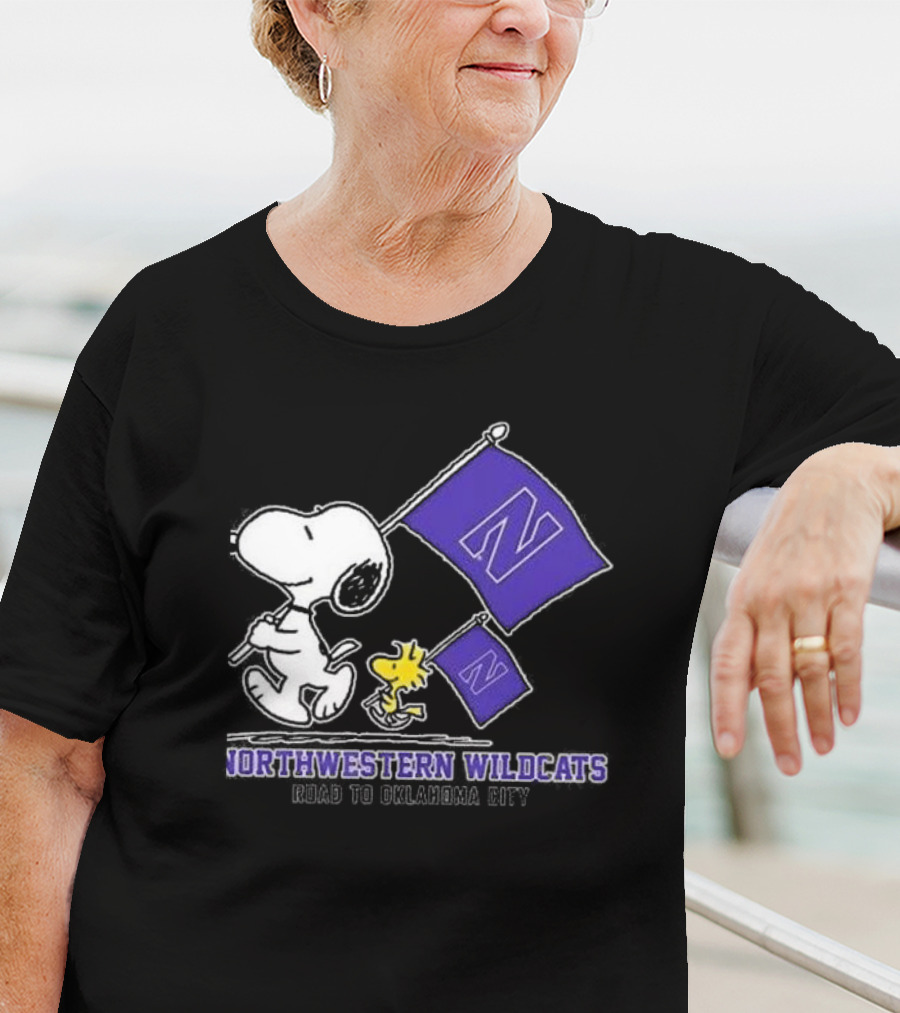 Snoopy And Woodstock Northwestern Wildcats Road To Oklahoma City T-Shirt