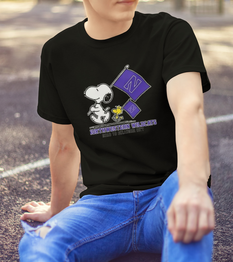 Snoopy And Woodstock Northwestern Wildcats Road To Oklahoma City T-Shirt