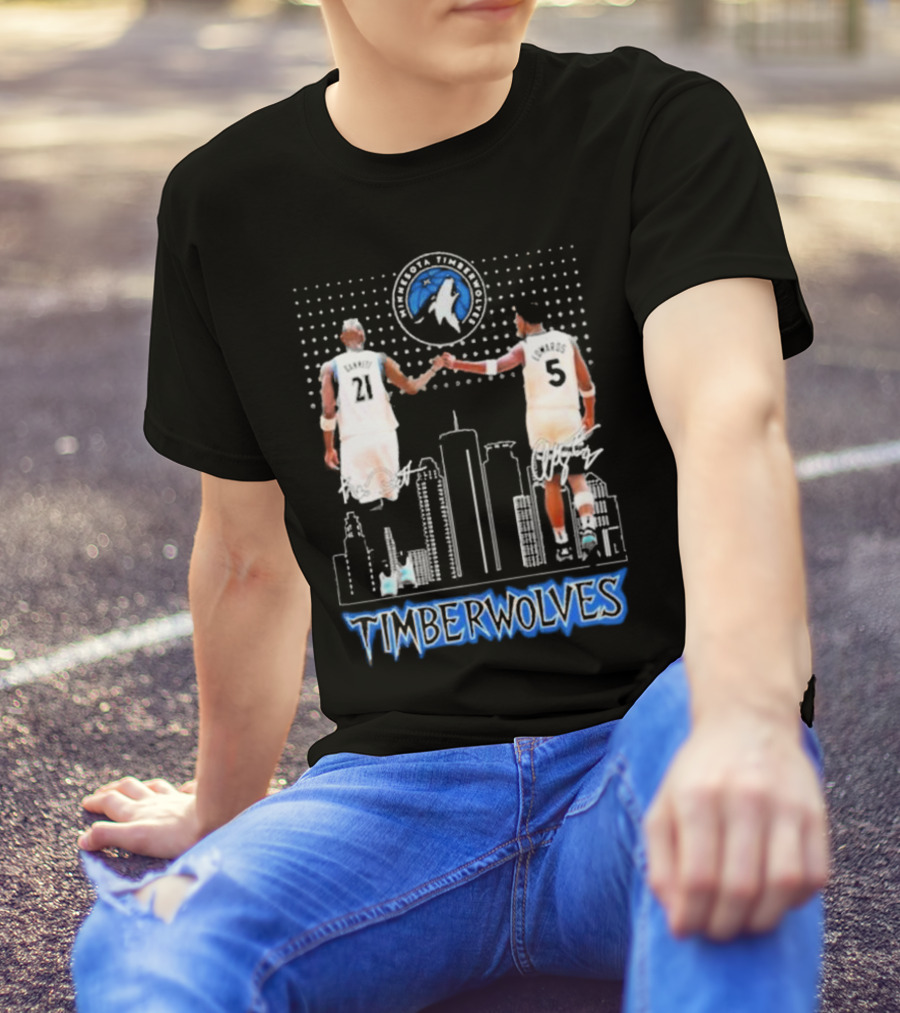 Minnesota Timberwolves Kevin Garnett Anthony Edwards Signatures City Skyline T-Shirt