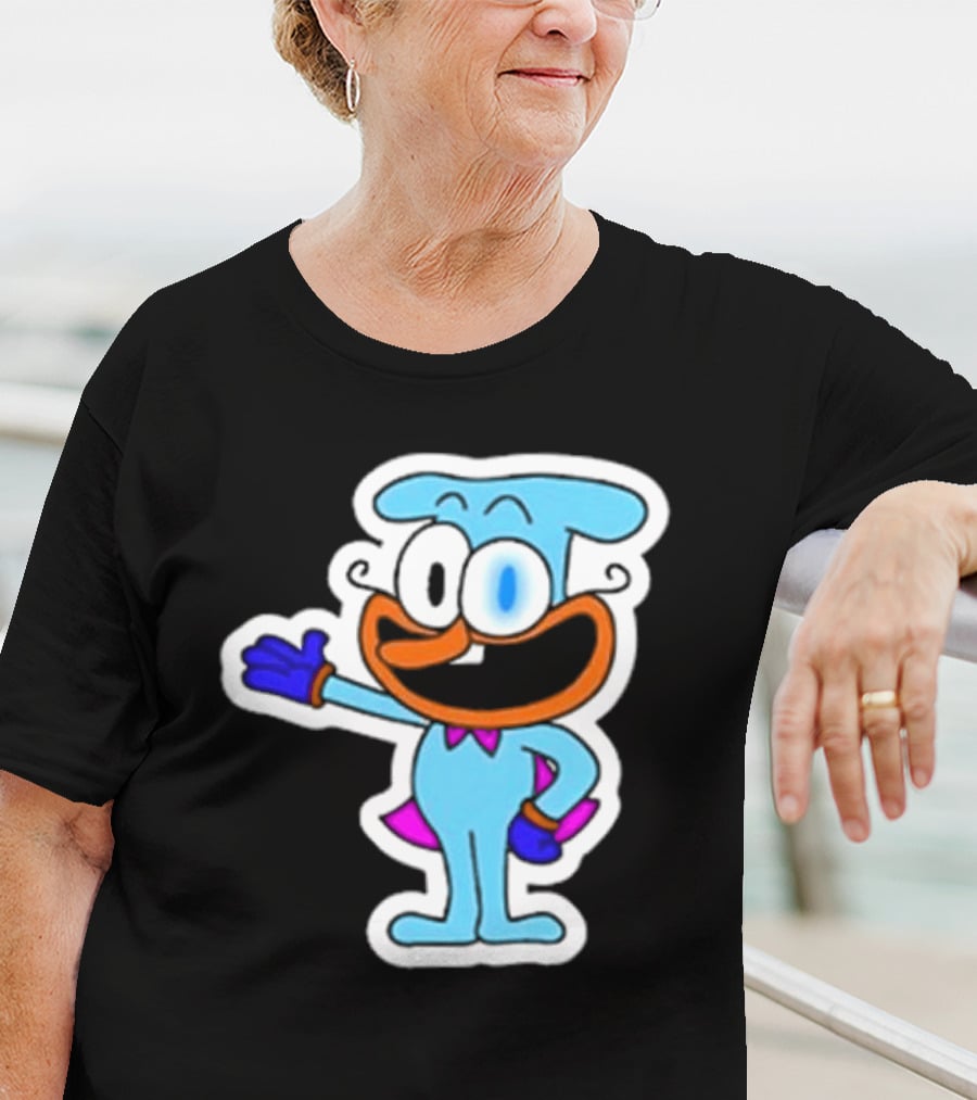 Robby1iscool The Doise Blue Cartoon Character With Orange Mouth And Purple Cape T-Shirt