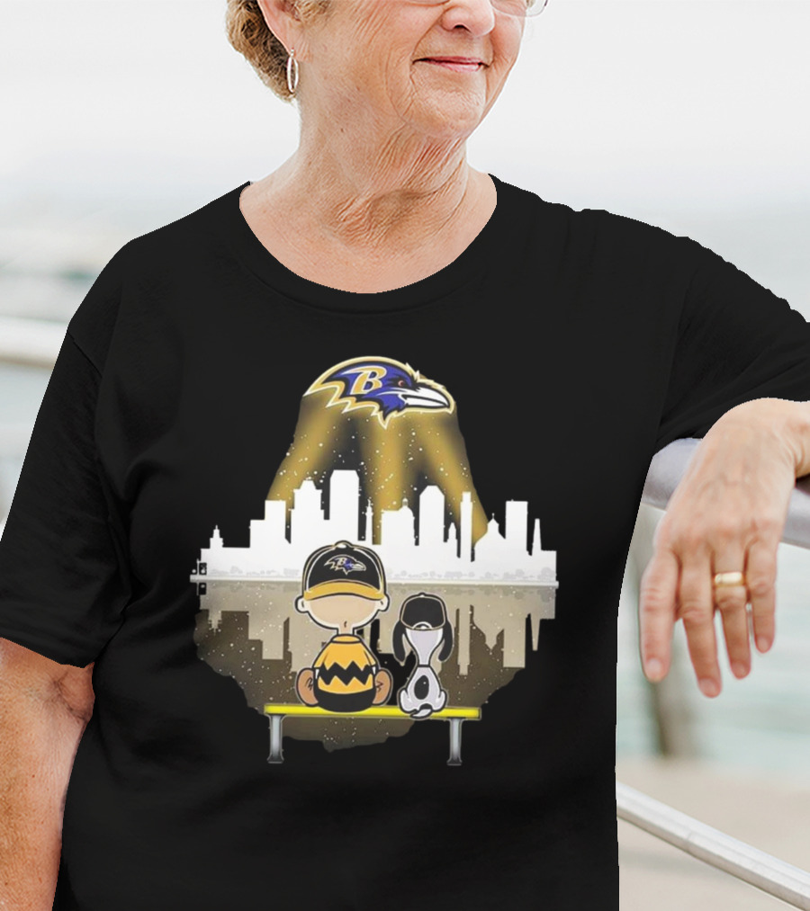 Charlie Brown Snoopy Baltimore Ravens City Skyline T-Shirt