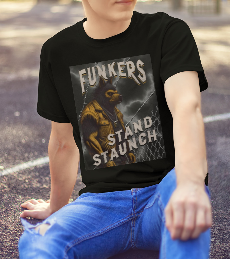 Funkers Stand Staunch Werewolf Against Barbed Fence T-Shirt