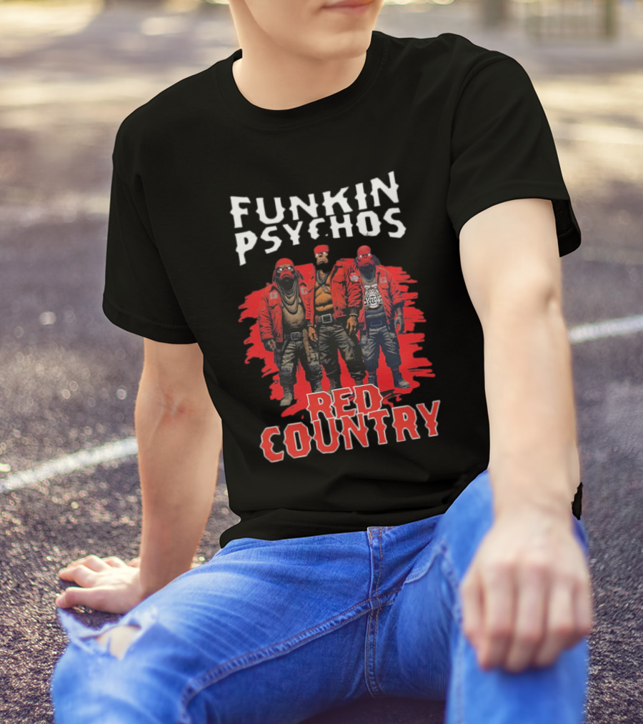 Funkin’ Psychos Red Country Bandana Trio With Inked Jackets T-Shirt