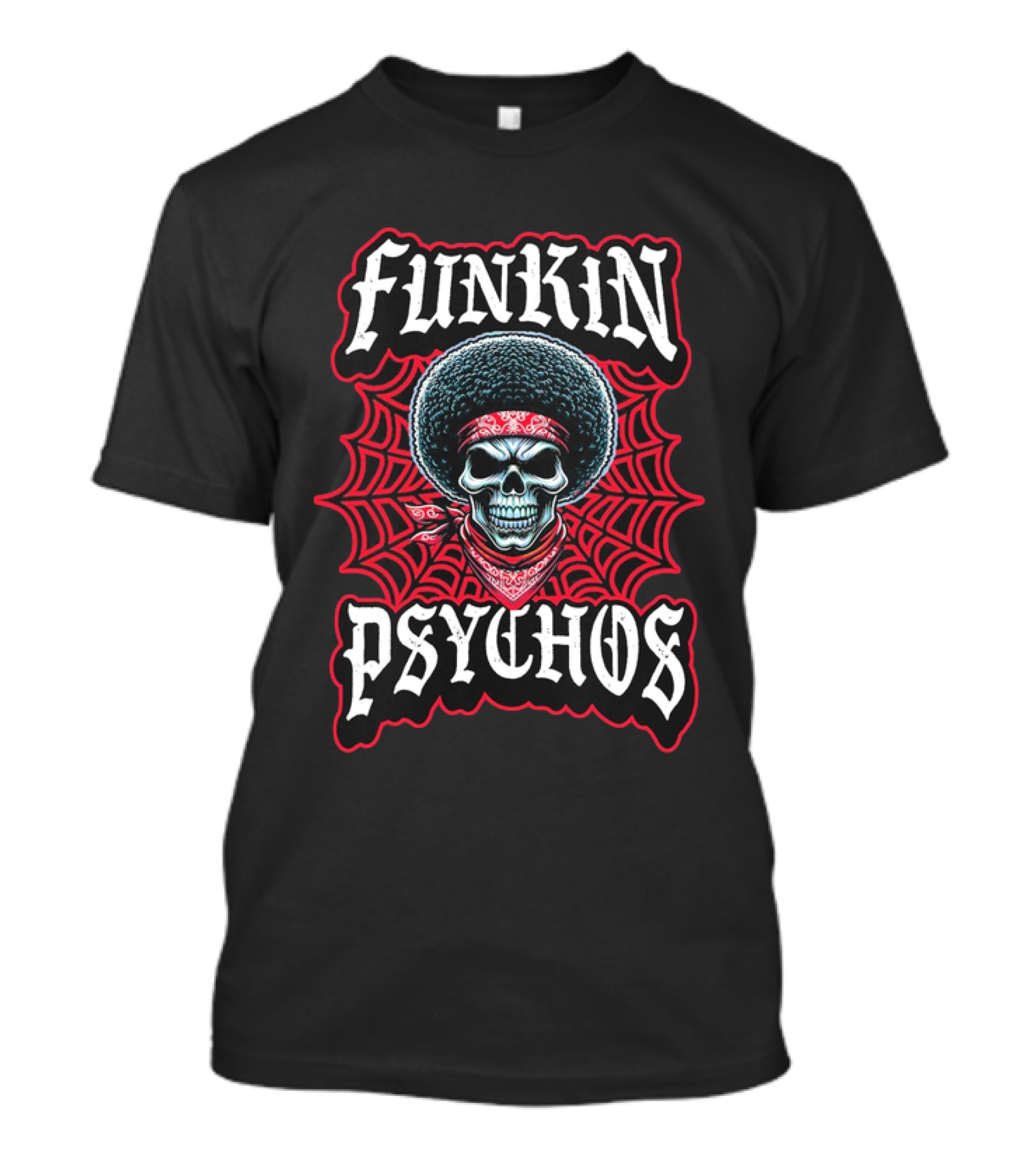 Funkin Psychos Afro Skull Red Bandana Web T-Shirt