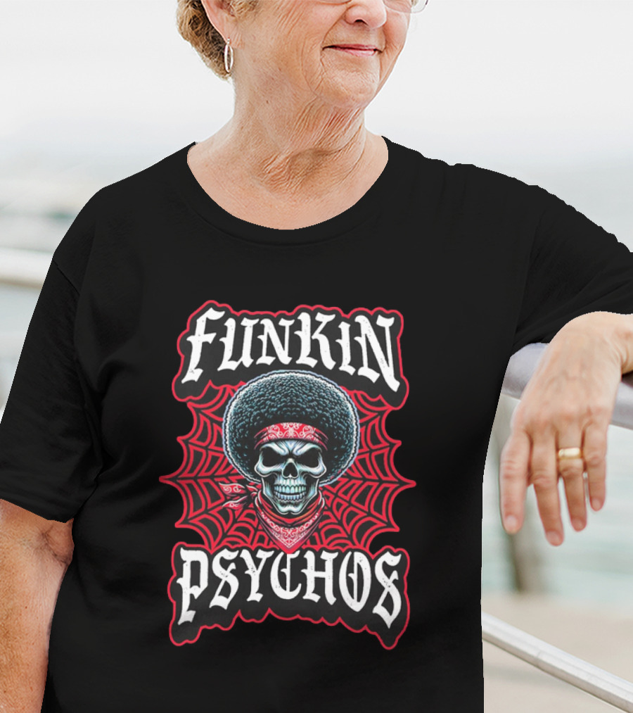 Funkin Psychos Afro Skull Red Bandana Web T-Shirt